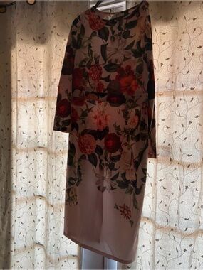 SHEIN White Midi Dress with Red & Green Floral Print